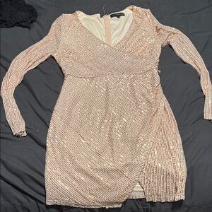 Glamorous Long Sleeve Sequin Dress in Rose Gold